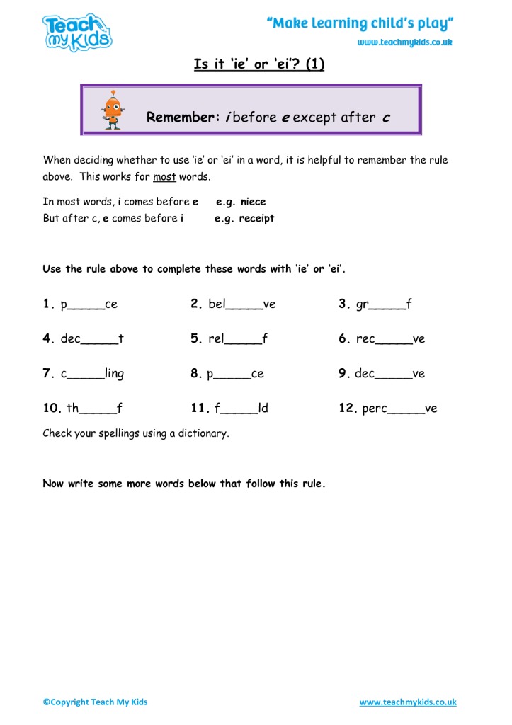 Spelling Rules Ie Ei Words Worksheet Spelling rules ie ei words worksheet